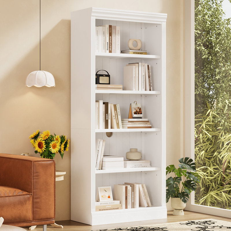 83" Tall Wood Bookcase Suite With Light Strip ,5-Tier Decor Bookcase Suite With Adjustable Shelves,Storage Organizer,Free Standing Storage Shelves Suite For Living Room,Home Office,White
