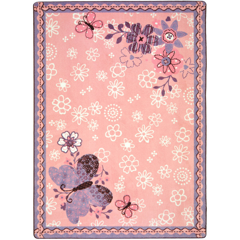 Pink and Purple Floral Butterfly Tufted Rug 46'' x 64''