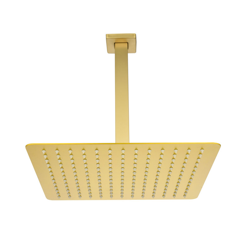 Stainless Steel Rain Shower Head - Brushed Gold, High Bathroom, Water Saving, Self-Cleaning, All Standard Arms Compatible Bathroom Showering , Self-Cleaning Nozzle, Fit