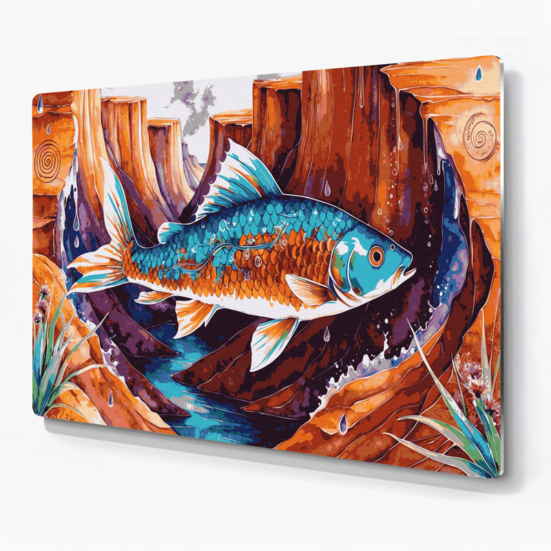 «Southwestern Animals Fish» 27, art mural en métal brun, H 24 po x l 36 po