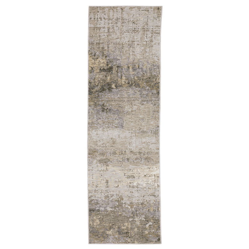 Tapis beige à motif abstrait Gwern, Tapis de couloir 2 pi 3 po x 7 pi 6 po