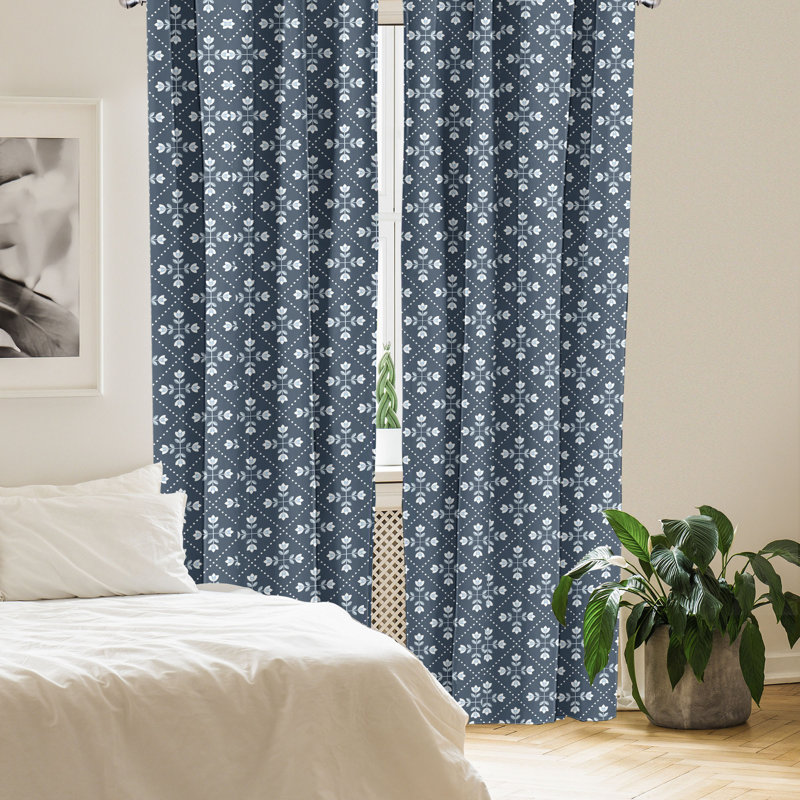 Rideaux 4 panneaux East Urban Home, tulipes de style rétro bleu gris et bleu pâle 72992, L 56 po x L 63 po