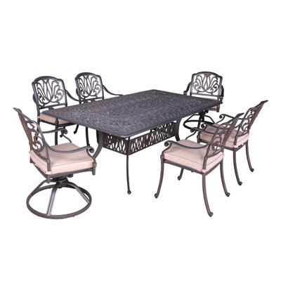 6 salles à manger avec structure en aluminium - gris et coussins, confort toutes saisons, espace de rassemblement extérieur spacieux et fabrication en aluminium moderne avec coussins gris