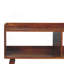 Meuble audio-vidéo en bois et châtaignier à dessus ouvert en bois, 2 tablettes ouvertes, pieds nordiques, brun foncé