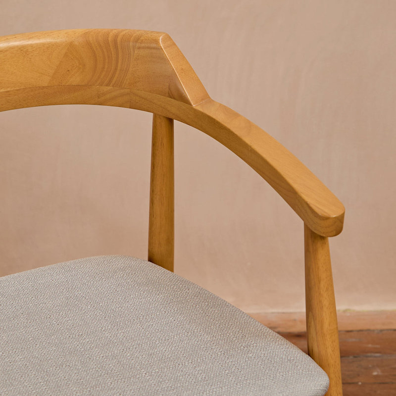 49cm H Upholstered Low Back Armchair, Pale oak, Fawn Linen