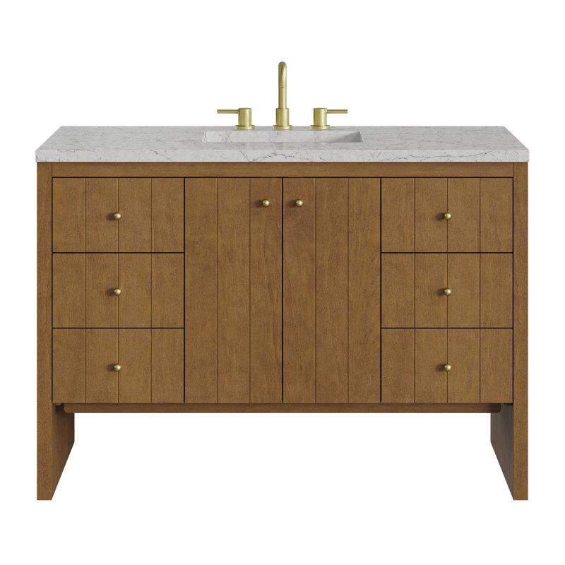 Hudson 48" Single Bathroom Vanity Set, Ethereal Noctis, 8" Widespread, Honey Oak