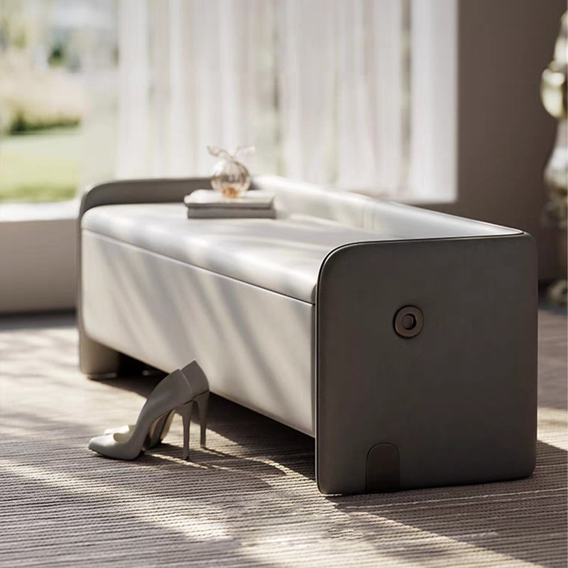 Banc de rangement moderne et luxueux avec bout de lit, Gris clair
