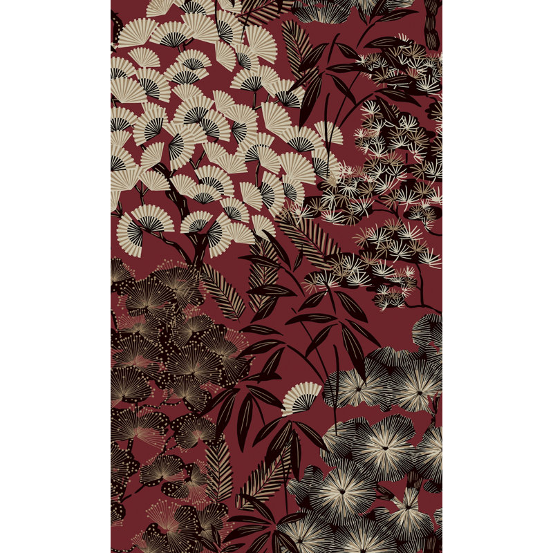 Papier peint oriental feuilles tropicales, Rouge