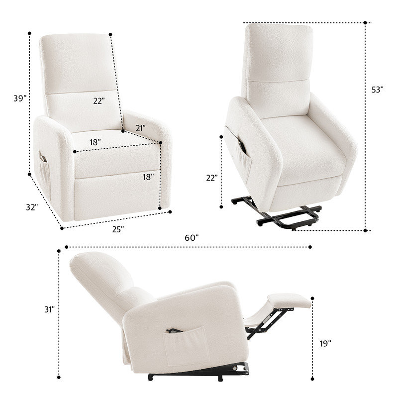 Fauteuil inclinable Power Lift, Ourson blanc