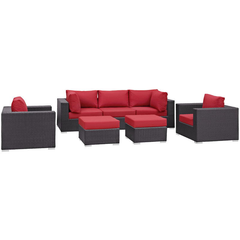 Bocabec Synthetic Rattan Outdoor Patio Sectional Set (7 Piece Set) by Havenside Home, Espresso Red