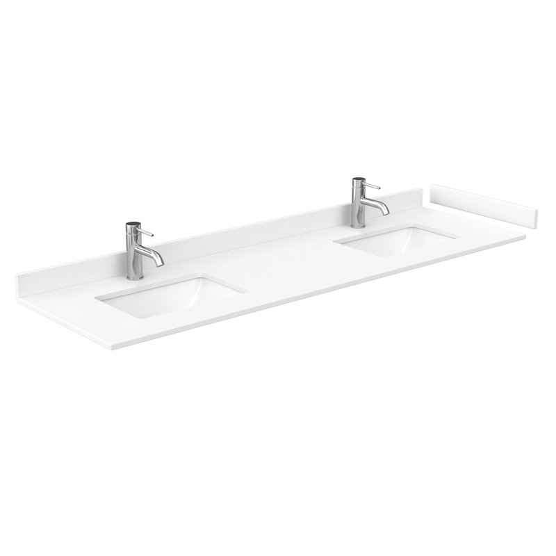 72" White Cultured Marble Double Bathroom Vanity Top with Sinks