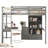 Loft Wood Bed with Desk, Storage shelves and Drawers, Built-in Ladder, High Loft Bed with Desk, Storage Shelves and Drawers,Guardrails-444193035