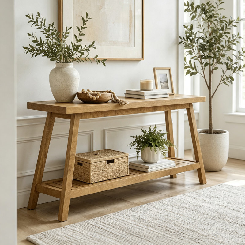 2-Tier Sofa Table,Console Table, Light Brown
