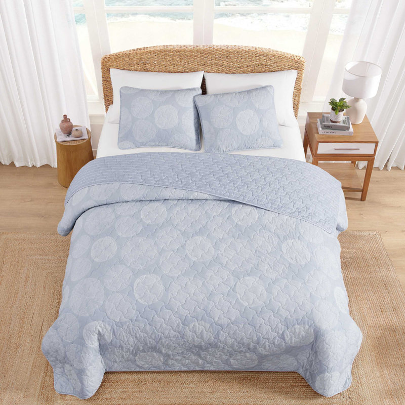 Ensemble de courtepointe réversible en coton bleu Tommy Bahama Ocean Island, Courtepointe très grand et 2 très grandes taies 