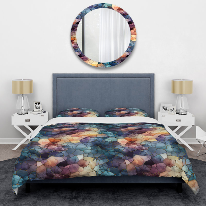 Moody Mosaic Ii Moody Patterns I - Ensemble de housse de couette en marbre, Housse de couette pour grand lit et 2 taies décor