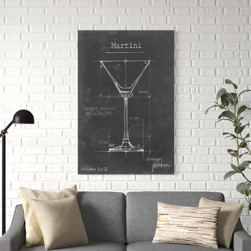 "Barware Blueprint V" par Ethan Harper, reproduction d'art sur toile, H 19,50 po x l 13,50 po x P 1,375 po, Encadrement doré