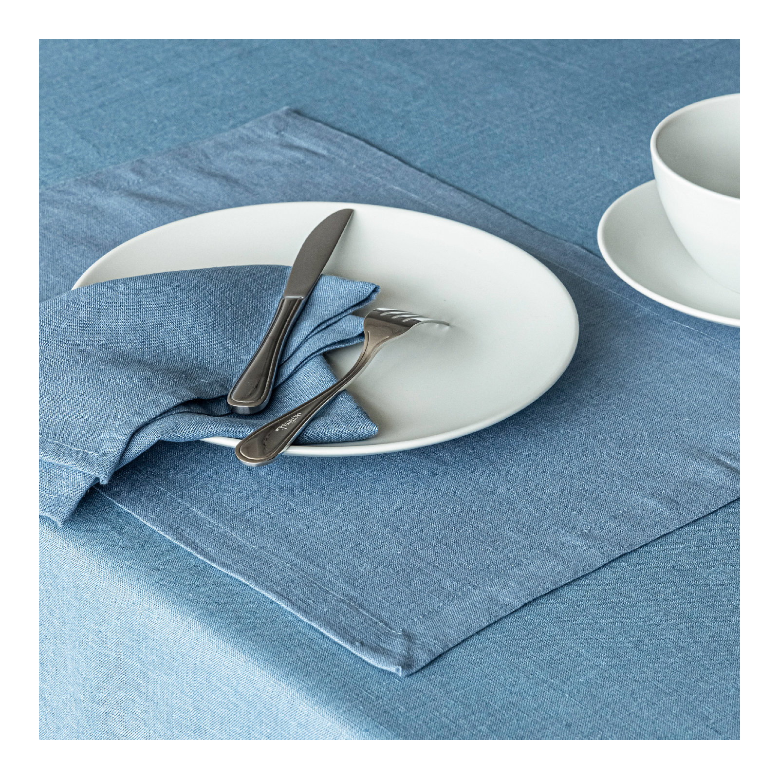 Over&Back 100% Linen Woven Placemats, Set of 4, Blue