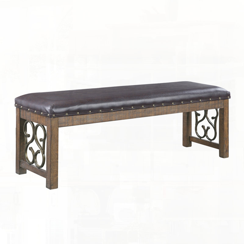 Synthetic Leather Weathered Cherry Finish Bench