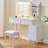 Modern Makeup Vanity Desk With LED Lights & Mirror, 4 Drawer Dressing Table Set With Stool, 3 Colors Dimmable Brightness, Space-Saving For Bedroom-1739321332