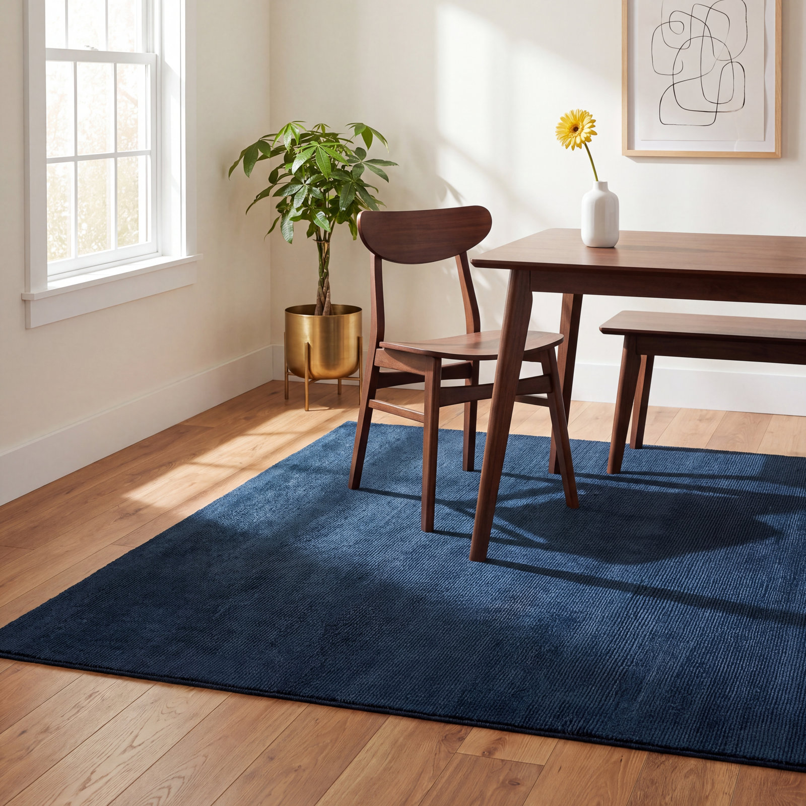 Crowe Dark Blue Hand-Woven Wool Rug, Rectangle 9' x 13'