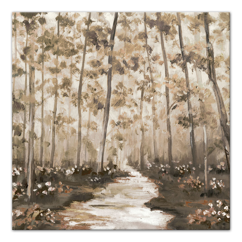 Chemin bordé d'arbres sur toile, H 12 po x l 12 po x P 1,25 po