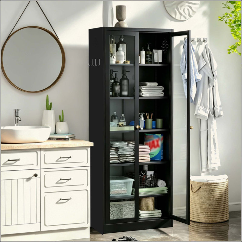 Metal Kitchen Pantry Cabinet - 72" Tall Storage with 5 Adjustable Shelves, Freestanding Cabinet for Kitchen/Pantry/Bathroom