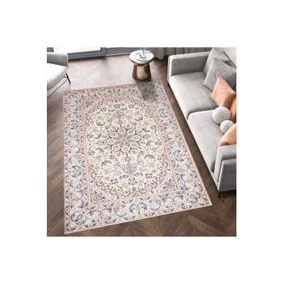 Beige Toned Pattern Woven Base Modern Decorative Machine Washable Area Rug