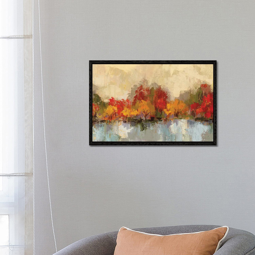 Herbstliche Flussreflexion von Silvia Vassileva - Galerie-verpackte Leinwand Giclée auf Leinwand