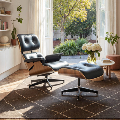 PU Leather Lounge Chair With Ottoman 360° Swivel Chaise Lounge Chair For Living room, Study, Office