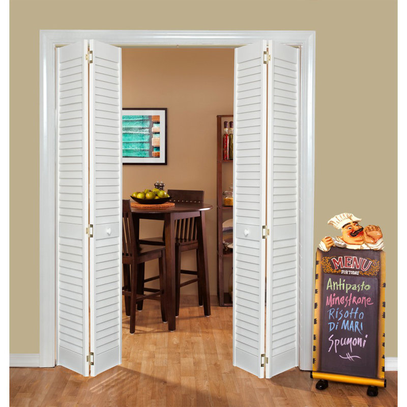 28 in. x 80 in. White Pine Plantation Louvered Bi-Fold Door