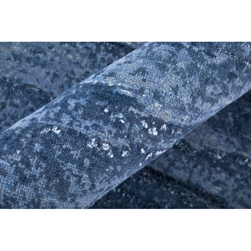 Livingston Modern Watercolor Blue Area Rug, Runner 2'6" x 8'