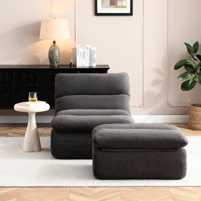 Fauteuil à billes 32 po gris avec grande chaise longue ergonomique assortie pour adultes, balcon, sans assemblage, rembourrage en mousse de fibre, conception confortable, multiples utilisations, rembourré