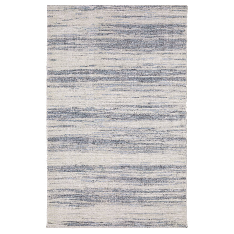 Michalski Textural Distressed Stripe Ivory/ Blue Hand-made Area Rug, Rectangle 9' x 12'