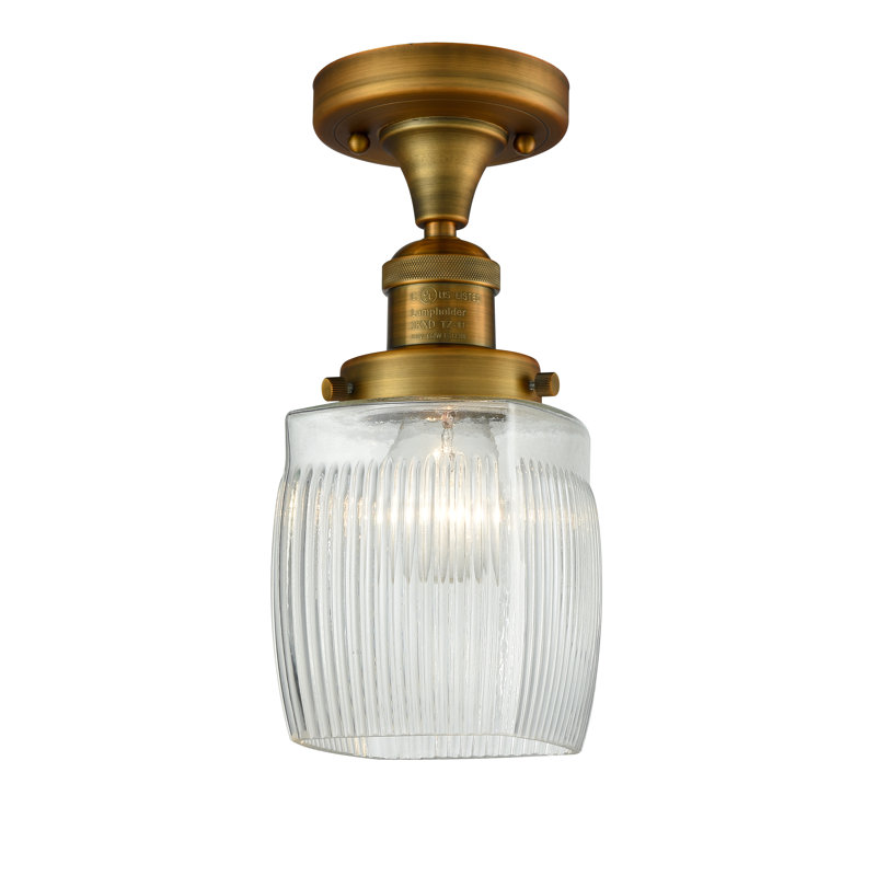 Manfredi Glass Semi Flush Mount, No Bulb Included, Brushed Brass