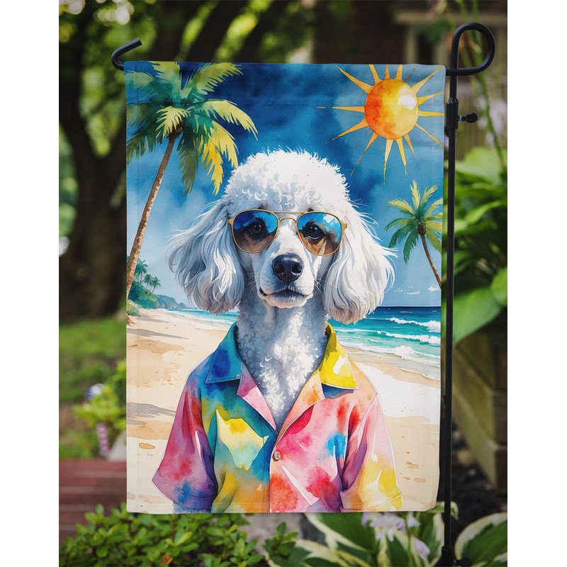 Bouvier bernois avec drapeau de jardin, Caniche blanc