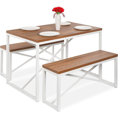 3-piece Bench Style Dining Furniture Set, 4-person Space-saving Dinette For Kitchen