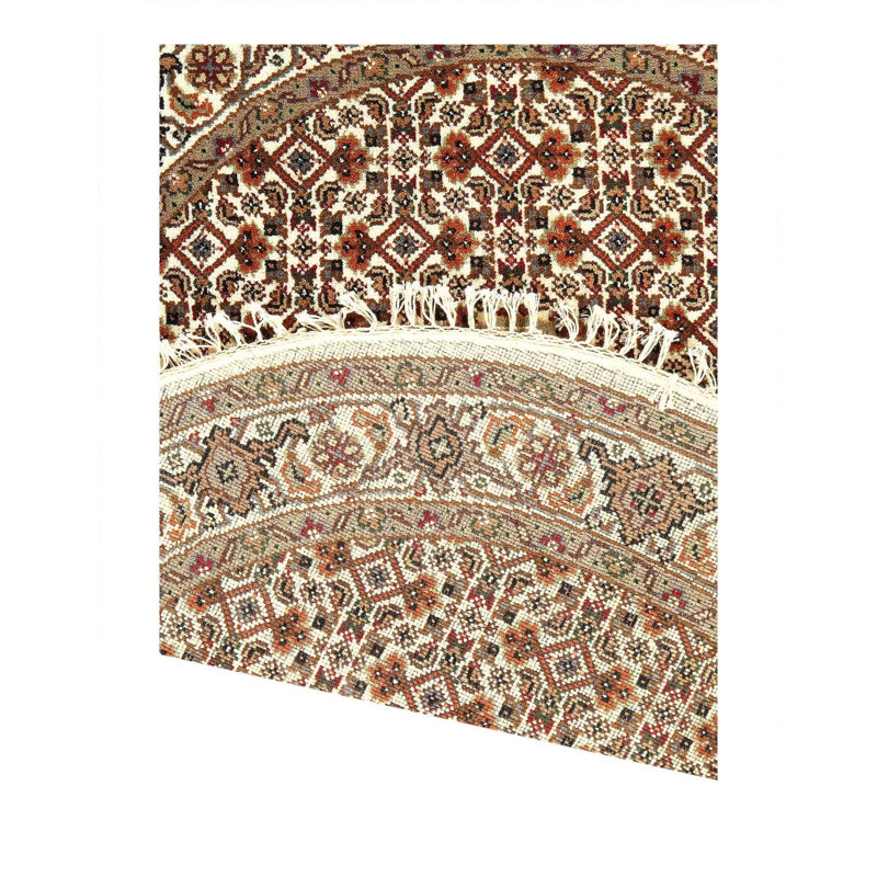 Tapis oriental en coton / laine / soie ivoire / noir / doré Kassey