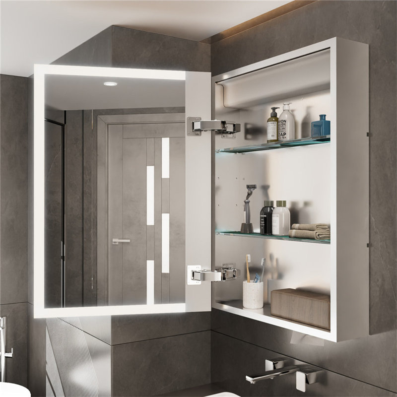 Meixner Framed Medicine Cabinet with LED Mirror and 3 Adjustable Shelves, 700mm H x 500mm W x 135mm D
