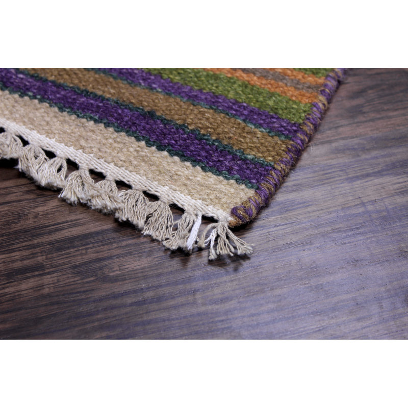 Tapis décoratif à rayures or/bleu tissé à la main Patridge, Rectangle de 2 pi x 3 pi