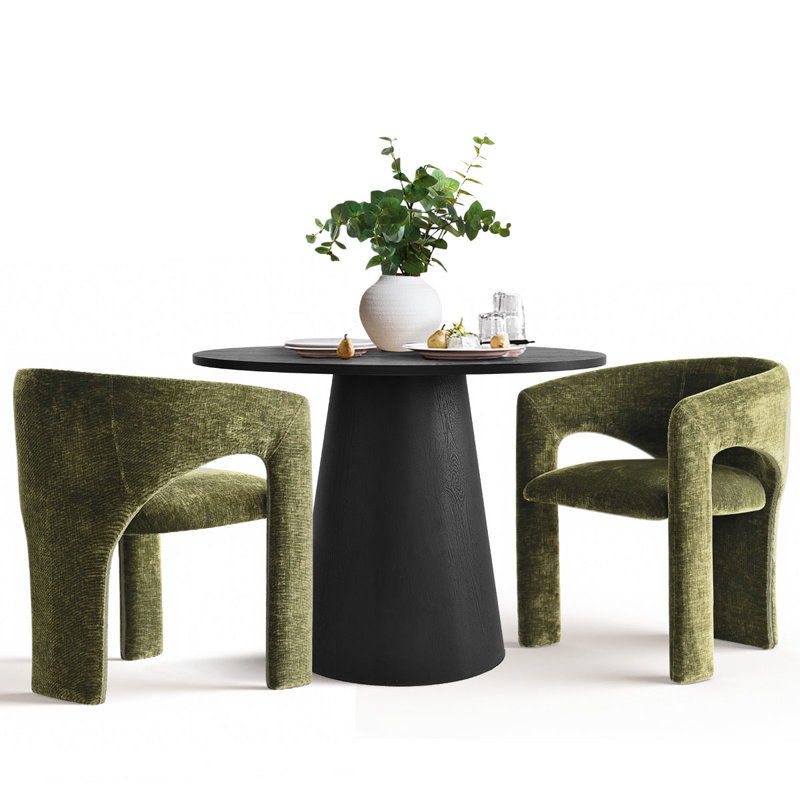 Ensemble de salle à manger 35 "à piédestal rond avec chaises rembourrées, Noir, Vert