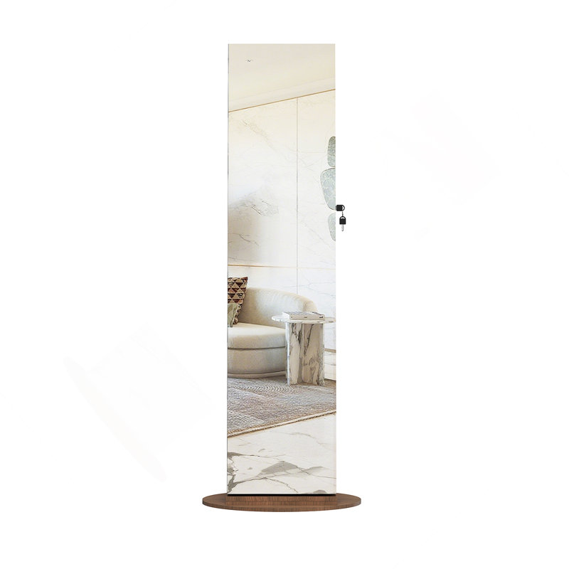 360°Swivel Jewelry Lockable Cabinet With Full Length Mirror, Walnut