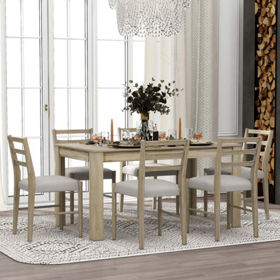 7-Piece Wooden Dining Table Set Mutifunctional Extendable Table With 12"" Leaf And 2 Drawers, 6 Dining Chairs With Soft Cushion -  Red Barrel StudioÂ®, FB009499F90344DDAAC5453DC64ECBE3