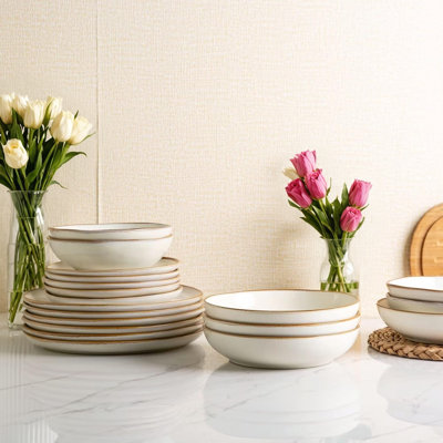 Pearl White 4-piece Handmade Reactive Glaze Ceramic Dinnerware Set (plate And Bowl Set), Highly Shatterproof And Crack-resistant, Microwave And Dishwasher Compatible, Stylish Design For Home, Everyday, And Gatherings.