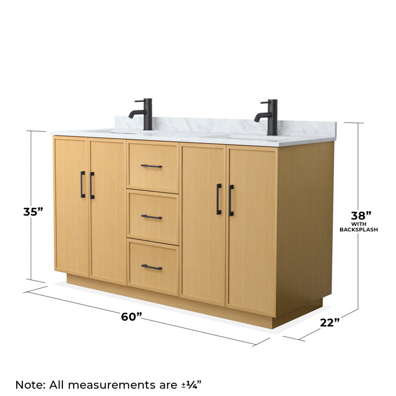 Elan TK 66" Freestanding Double Bathroom Vanity with Marble Top, White, Brushed Nickel, 60"