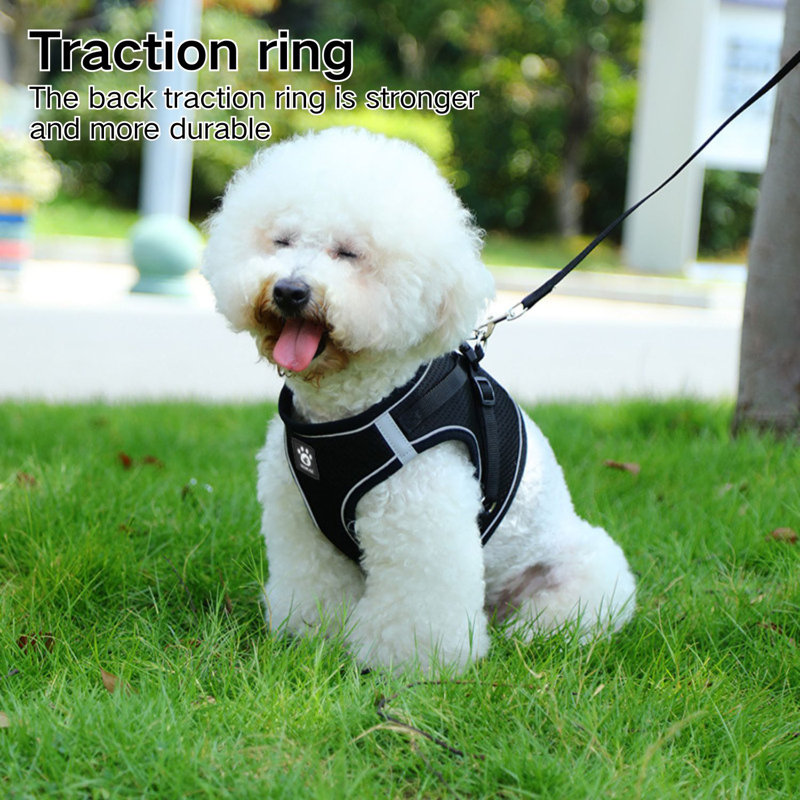Dog Harness Adjustable Reflective Polyester Black, Black