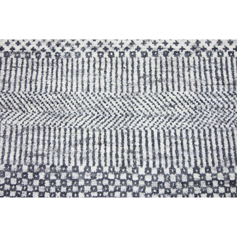 Tapis ivoire / noir / gris de haute qualité noué à la main, Rectangle 6 pi x 9 pi
