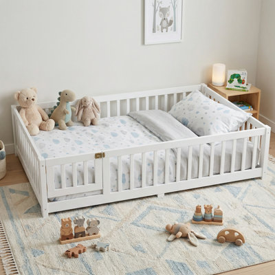 Montessori Floor Bed With Door,slat And Safety Guardrails For Kids