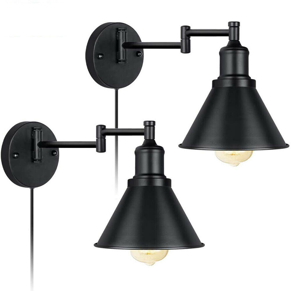 Longshore Tides 2-Light Plug-In Black Cone Sconce (Set Of 2) & Reviews | Wayfair
