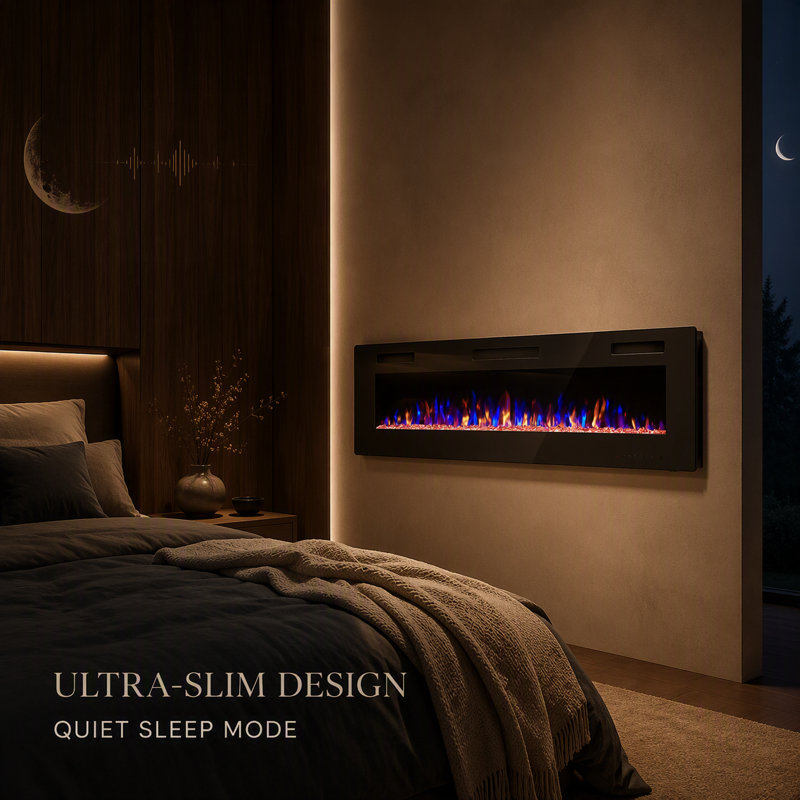 Wall-mounted/recessed Electric Fireplace, 750w/1500w Heater (5100 Btu, Heats 400 Sq Ft), 5 Speed/brightness, Remote & Touch Control, Silent (=40db), Etl Certified