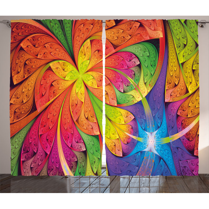 Rainbow Floral Abstract Semi-Sheer Rod Pocket Curtain Panels, 54" W x 84" L